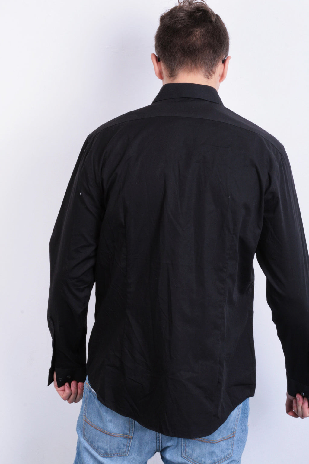 Calvin Klein Mens 42 16.5 XL Casual Shirt Black Cotton Slim Fit - RetrospectClothes