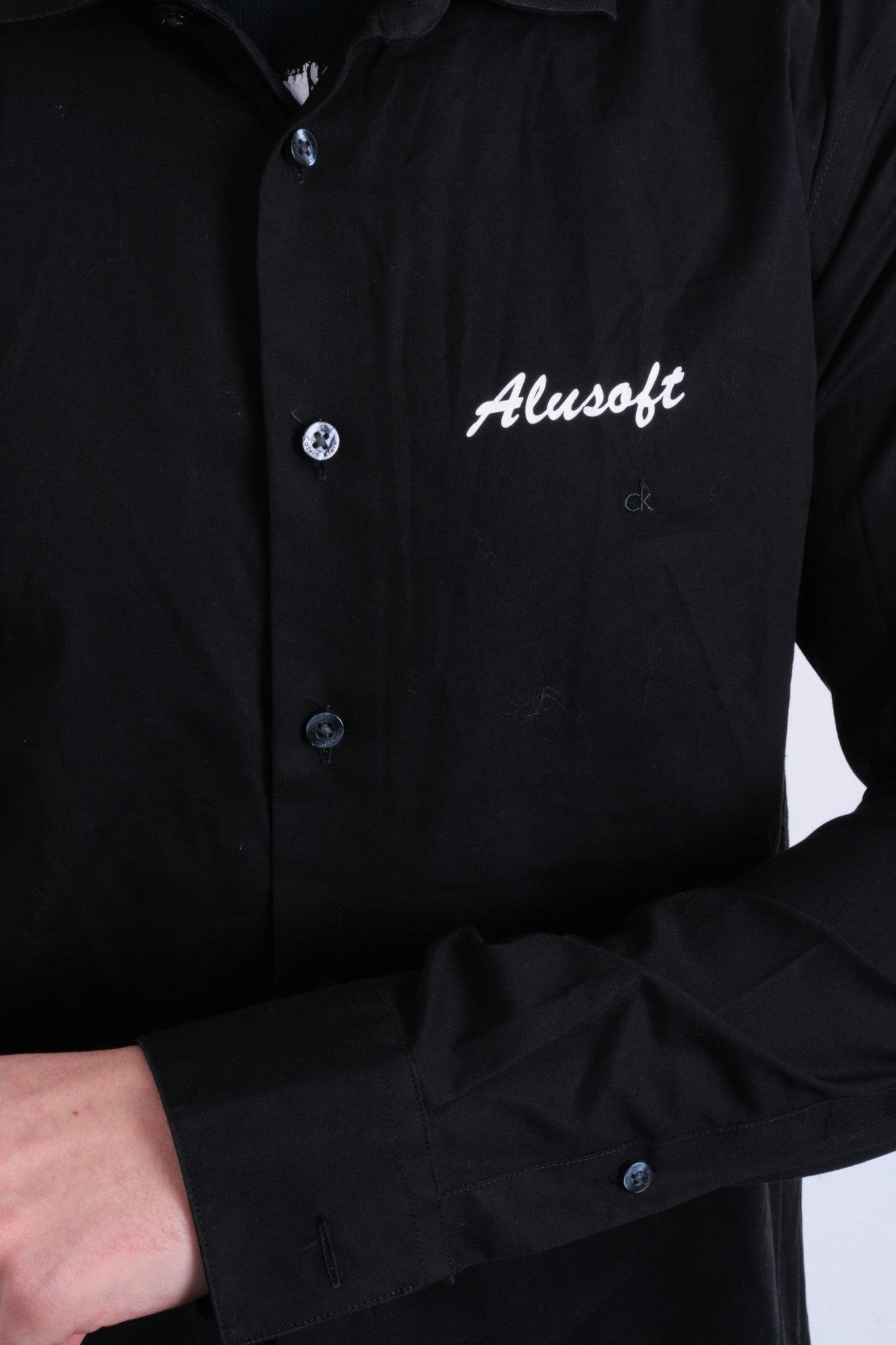 Calvin Klein Mens 42 16.5 XL Casual Shirt Black Cotton Slim Fit - RetrospectClothes