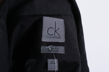 Calvin Klein Mens 42 16.5 XL Casual Shirt Black Cotton Slim Fit - RetrospectClothes