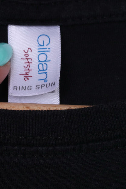 Gildan Ring Spun T-shirt da donna con grafica lebbrosa in cotone nero a maniche corte con fascia in metallo 