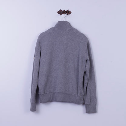 Ben Sherman Mens M Sweatshirt Grey 100% Cotton Zip Neck Classic Plain Top
