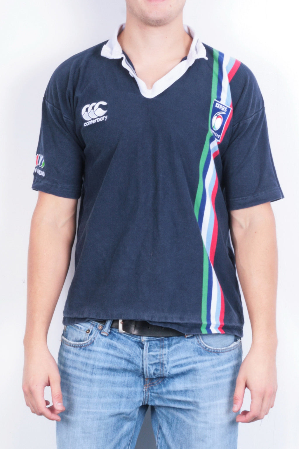 Canterbury of New Zealand Mens M Polo Shirt Navy Blue RBS Nations Cotton - RetrospectClothes