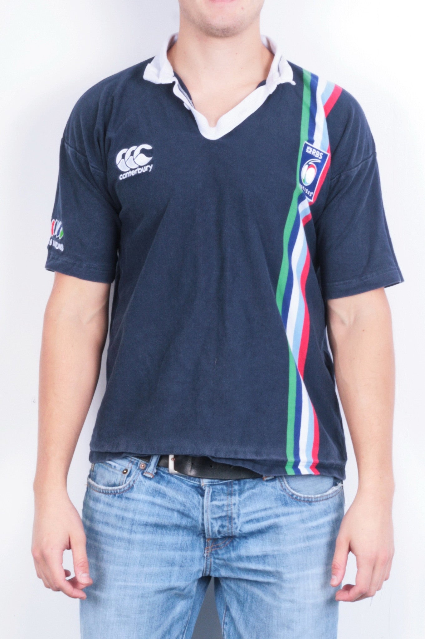 Canterbury of New Zealand Mens M Polo Shirt Navy Blue RBS Nations Cotton - RetrospectClothes