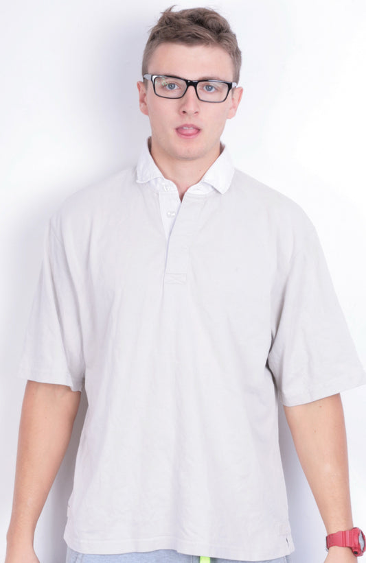Musto Performance Mens L Polo Shirt Beige Short Sleeve Summer Cotton Sailing - RetrospectClothes