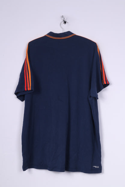 Adidas Mens 2XL Polo Shirt Short Sleeve Top 3 Stripe Navy Sportswear