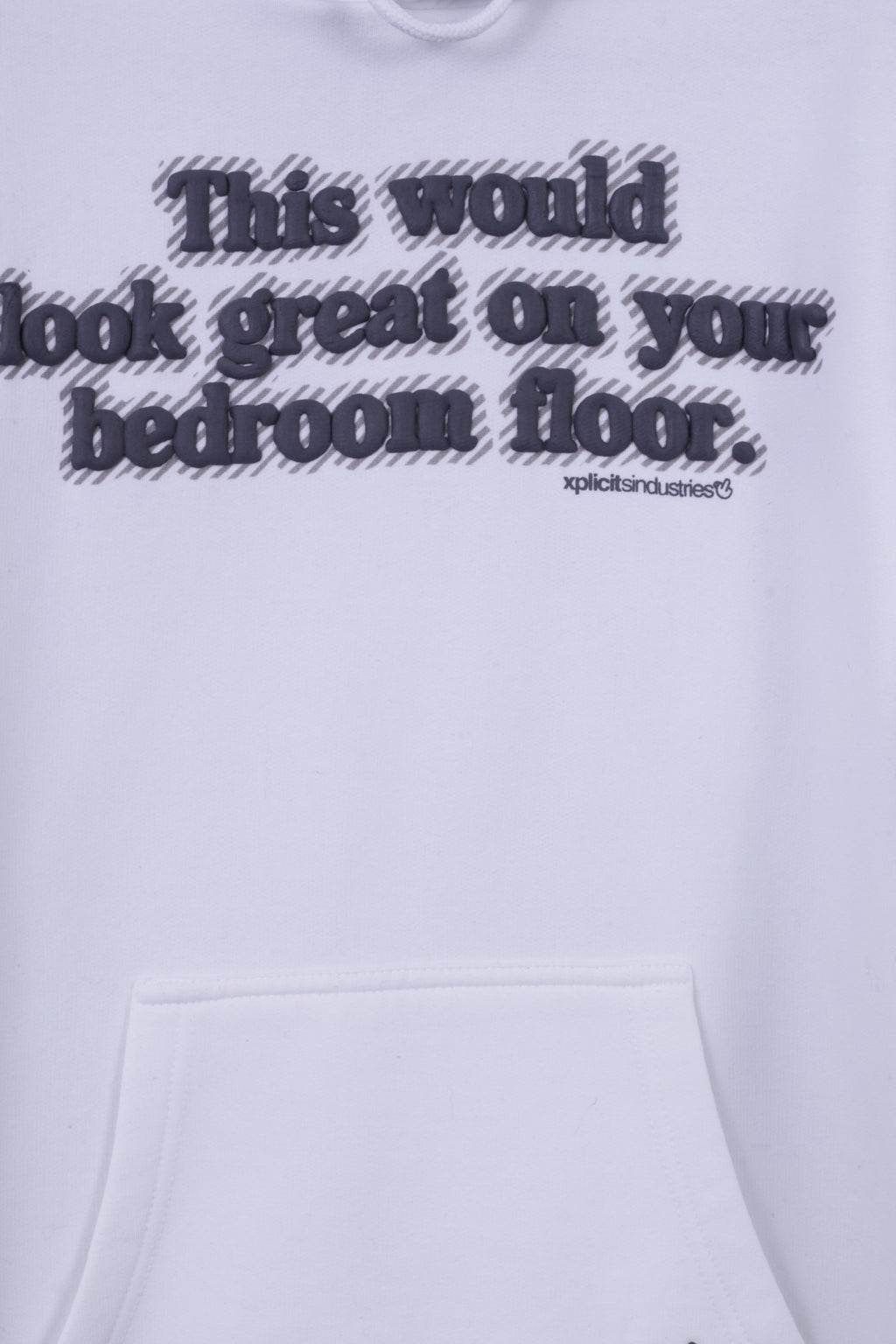 Felpa XL da donna Xplicits Industries Top grafico con cappuccio in misto cotone bianco