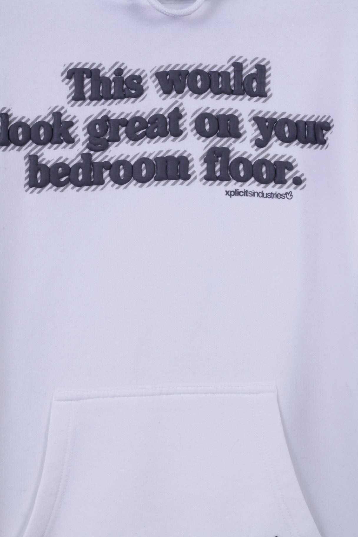 Felpa XL da donna Xplicits Industries Top grafico con cappuccio in misto cotone bianco