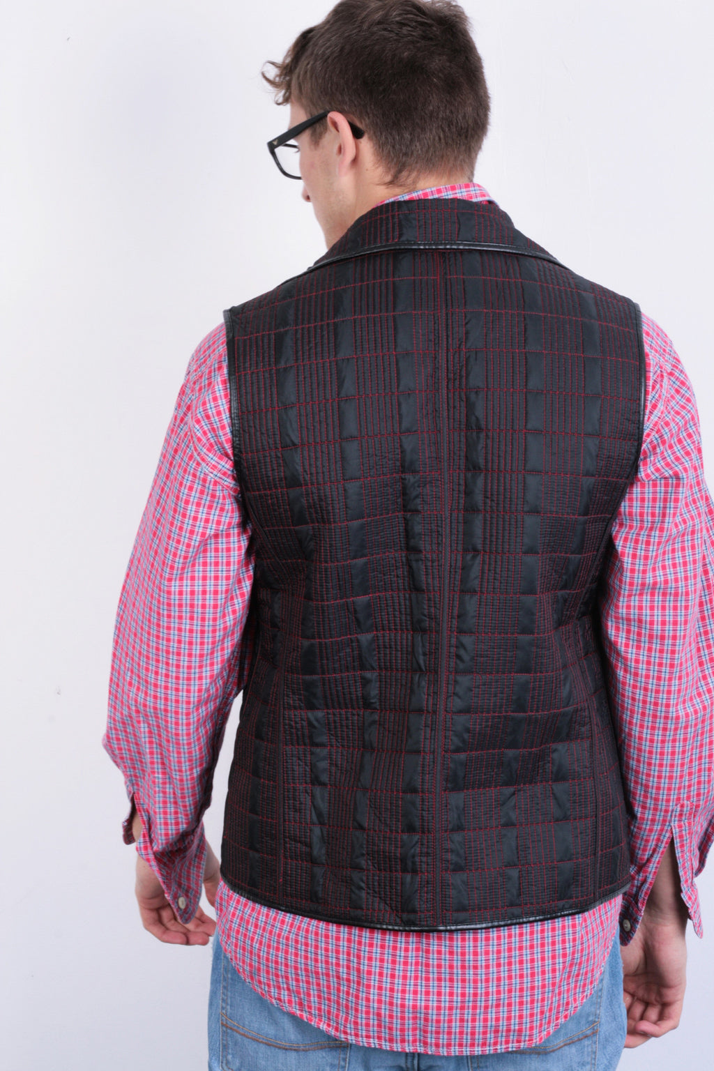 Mens M/L Waistcoat Black Red Sleeveless Bodywarmer Reversible - RetrospectClothes