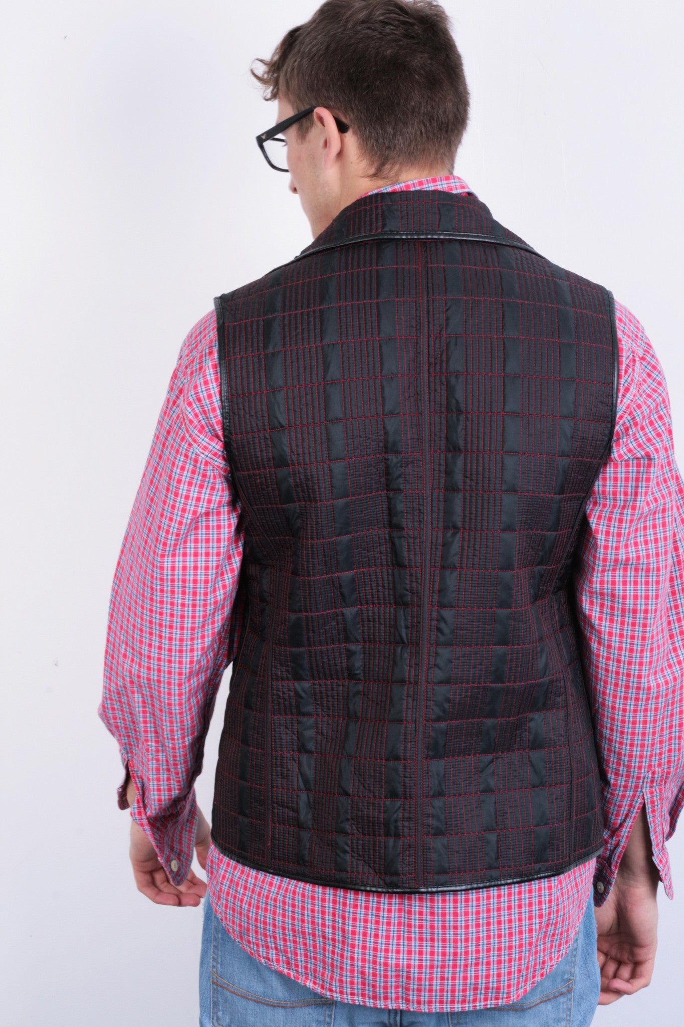 Mens M/L Waistcoat Black Red Sleeveless Bodywarmer Reversible - RetrospectClothes