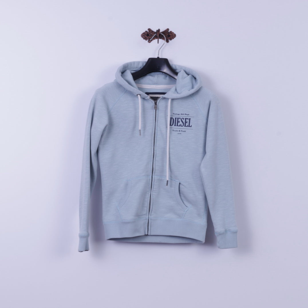 Diesel Womens XS Sweatshirt Menthe Coton Fermeture Éclair Complète À Capuche Vintage Ath Dept Top