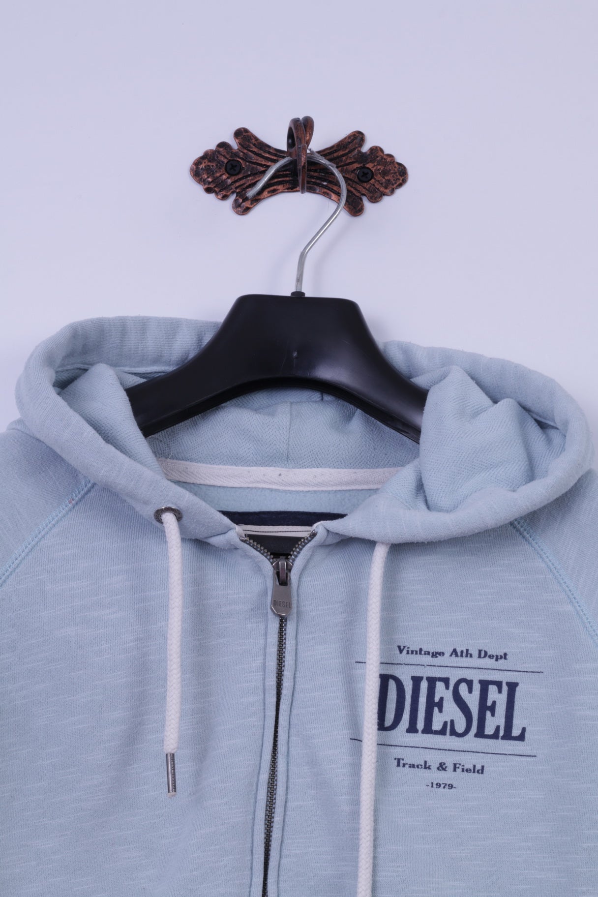 Diesel Womens XS Sweatshirt Menthe Coton Fermeture Éclair Complète À Capuche Vintage Ath Dept Top