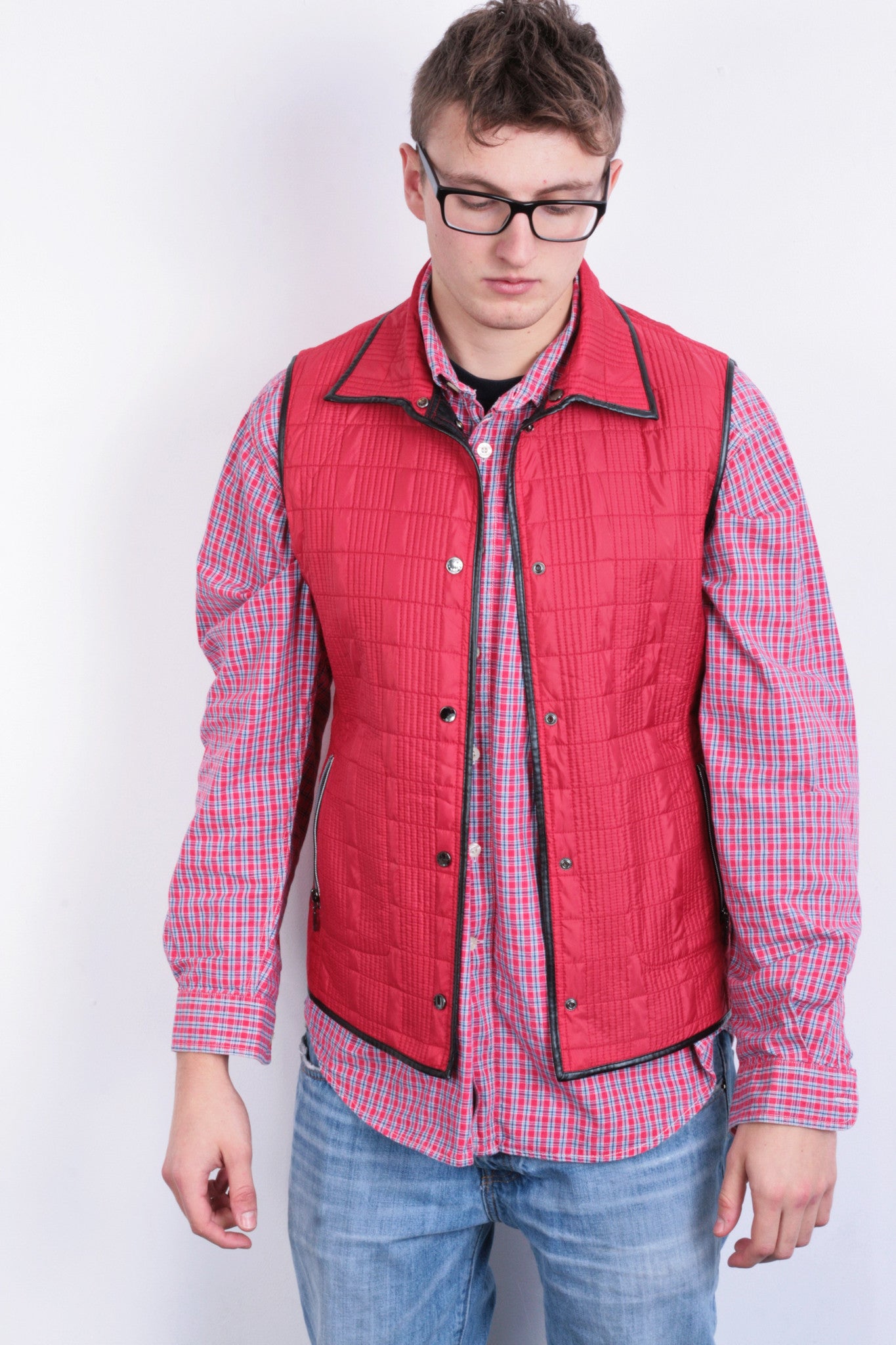 Mens M/L Waistcoat Black Red Sleeveless Bodywarmer Reversible - RetrospectClothes