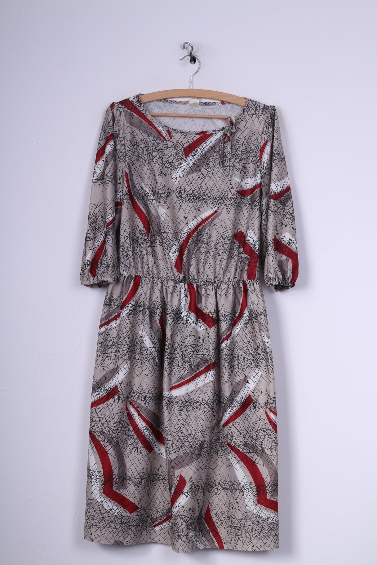 Robe mi-longue Vintage pour femmes, imprimé abstrait, gris, col rond, manches courtes 