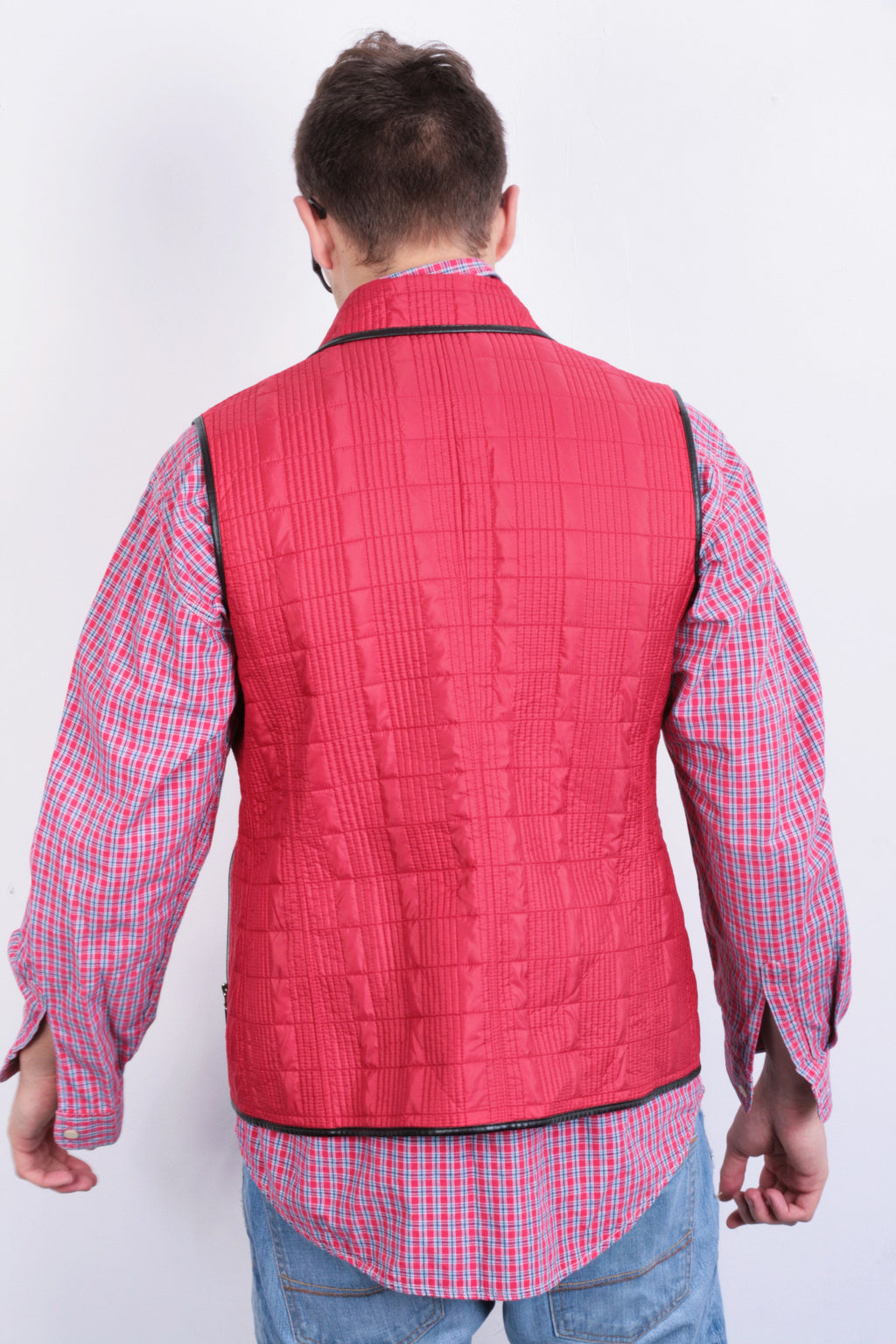 Mens M/L Waistcoat Black Red Sleeveless Bodywarmer Reversible - RetrospectClothes