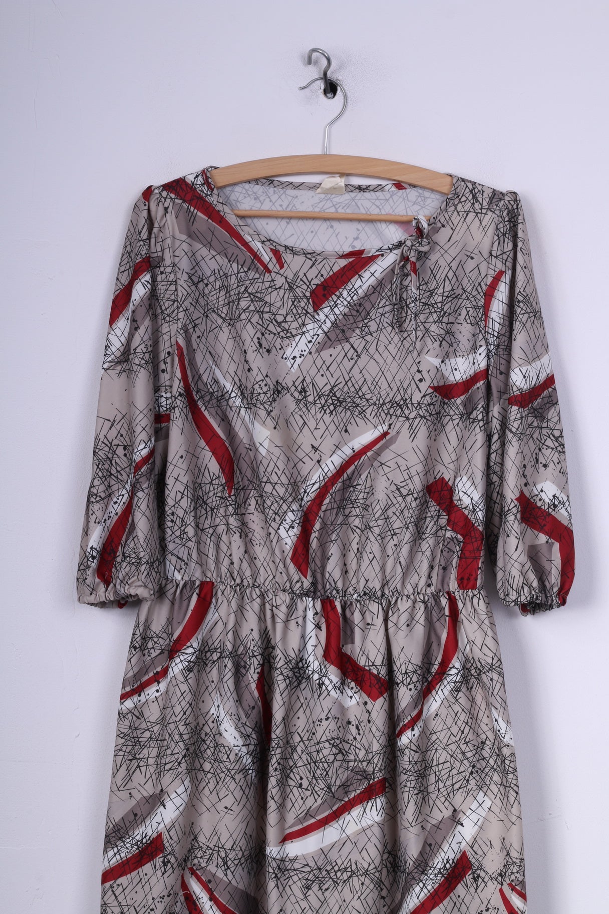 Robe mi-longue Vintage pour femmes, imprimé abstrait, gris, col rond, manches courtes 