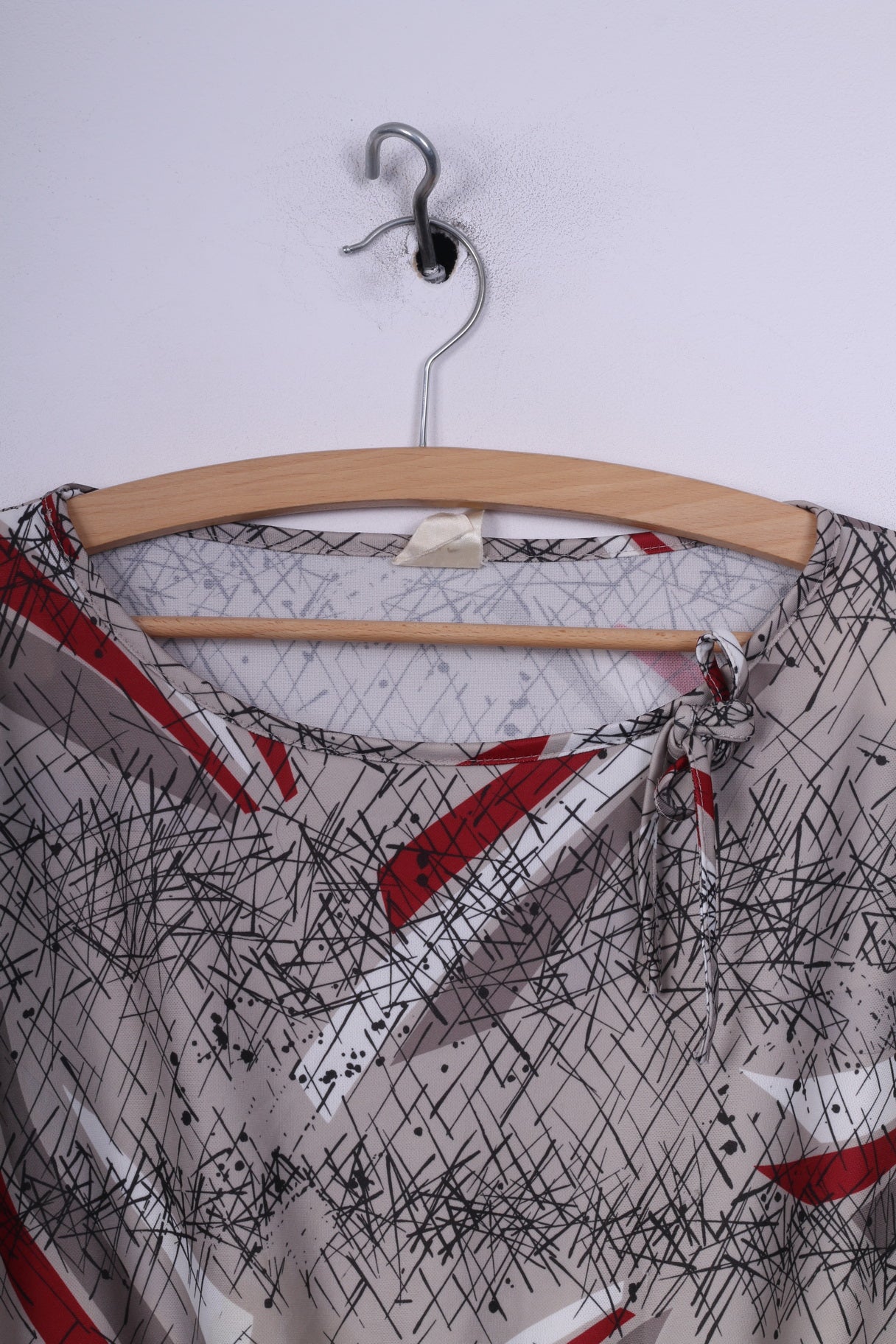 Robe mi-longue Vintage pour femmes, imprimé abstrait, gris, col rond, manches courtes 