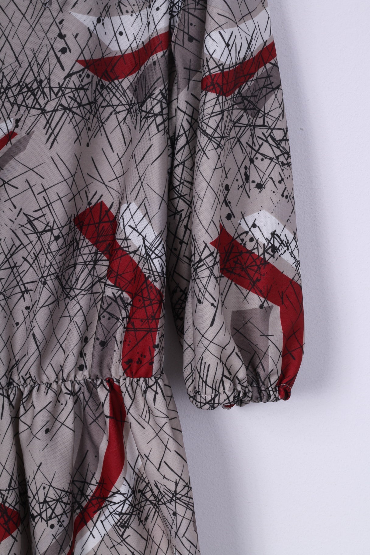 Robe mi-longue Vintage pour femmes, imprimé abstrait, gris, col rond, manches courtes 