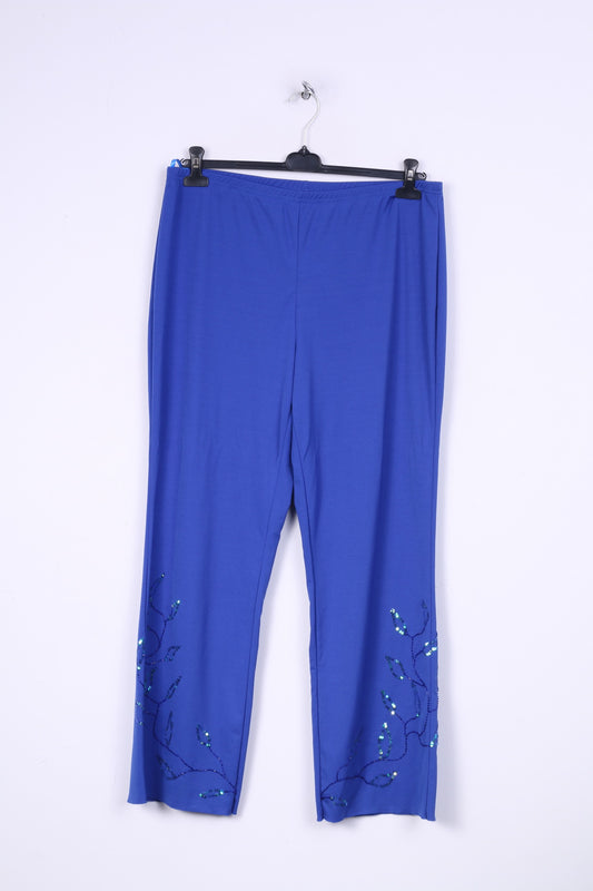 Privacy Womens 20 3XL Elagant Trousers Blue Nylon Straight Leg Pants Sequins Embroidered