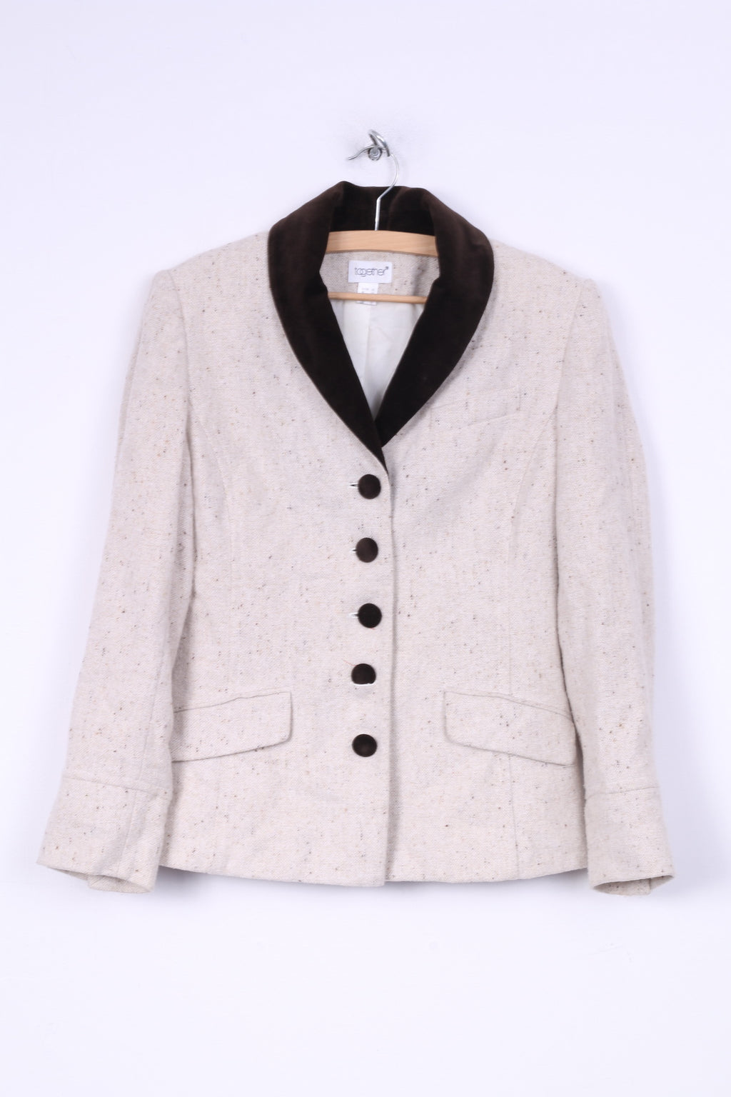 Together Womens 10 36 S Blazer Cream Spalline monopetto con coda posteriore Vinatge 