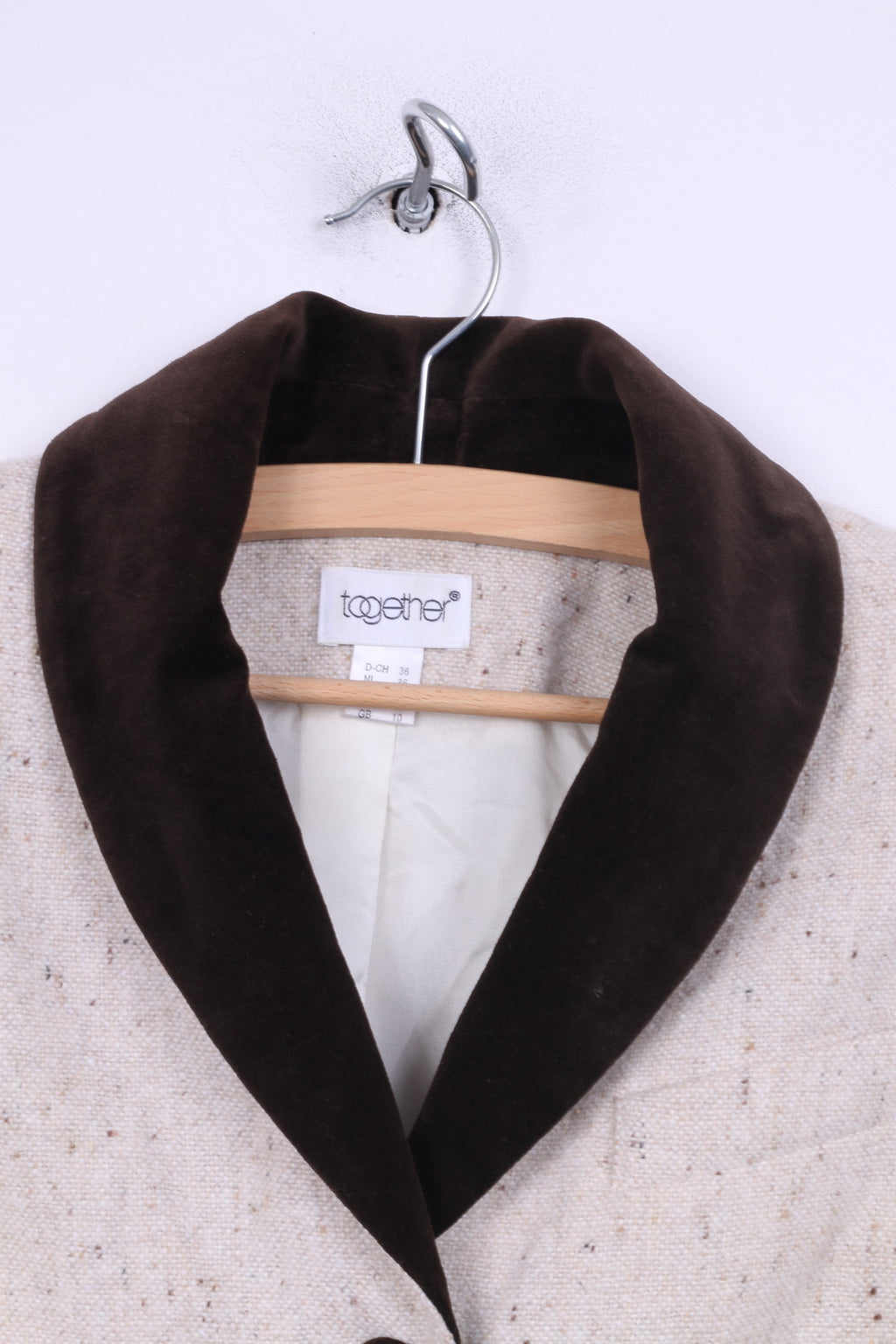 Together Womens 10 36 S Blazer Cream Spalline monopetto con coda posteriore Vinatge 