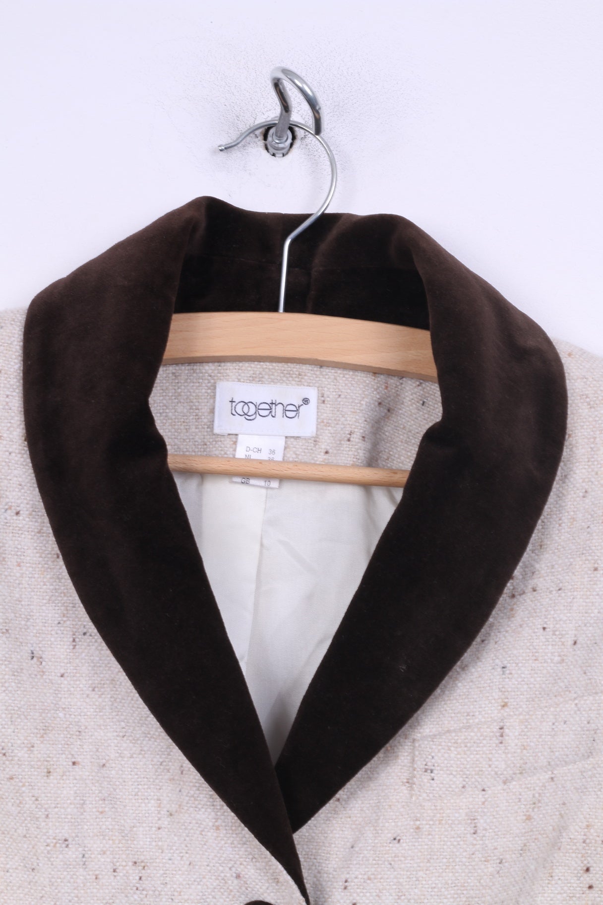 Together Womens 10 36 S Blazer Cream Spalline monopetto con coda posteriore Vinatge 