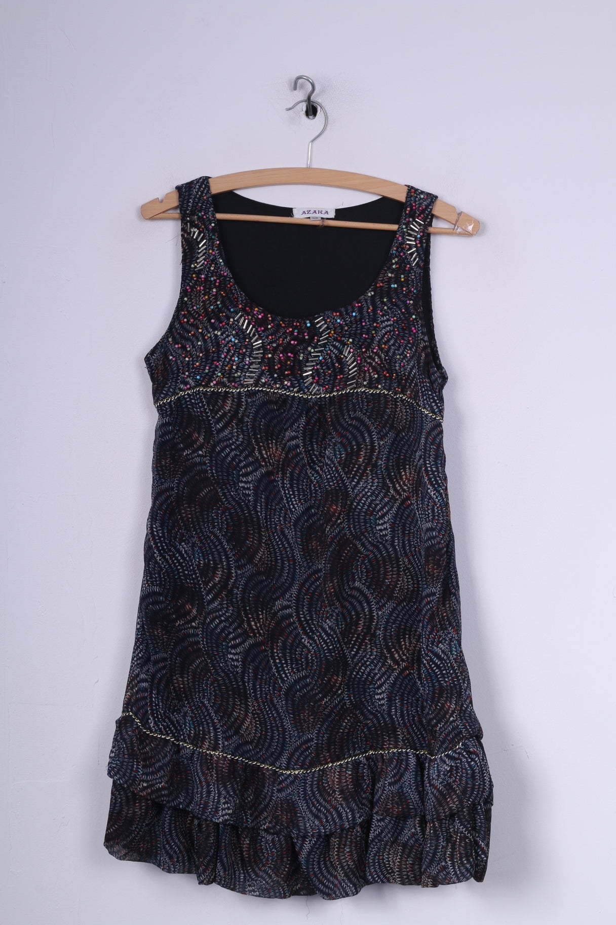 AZARA Femme S/M Mini Robe Sans Manches Volant Bleu Marine 