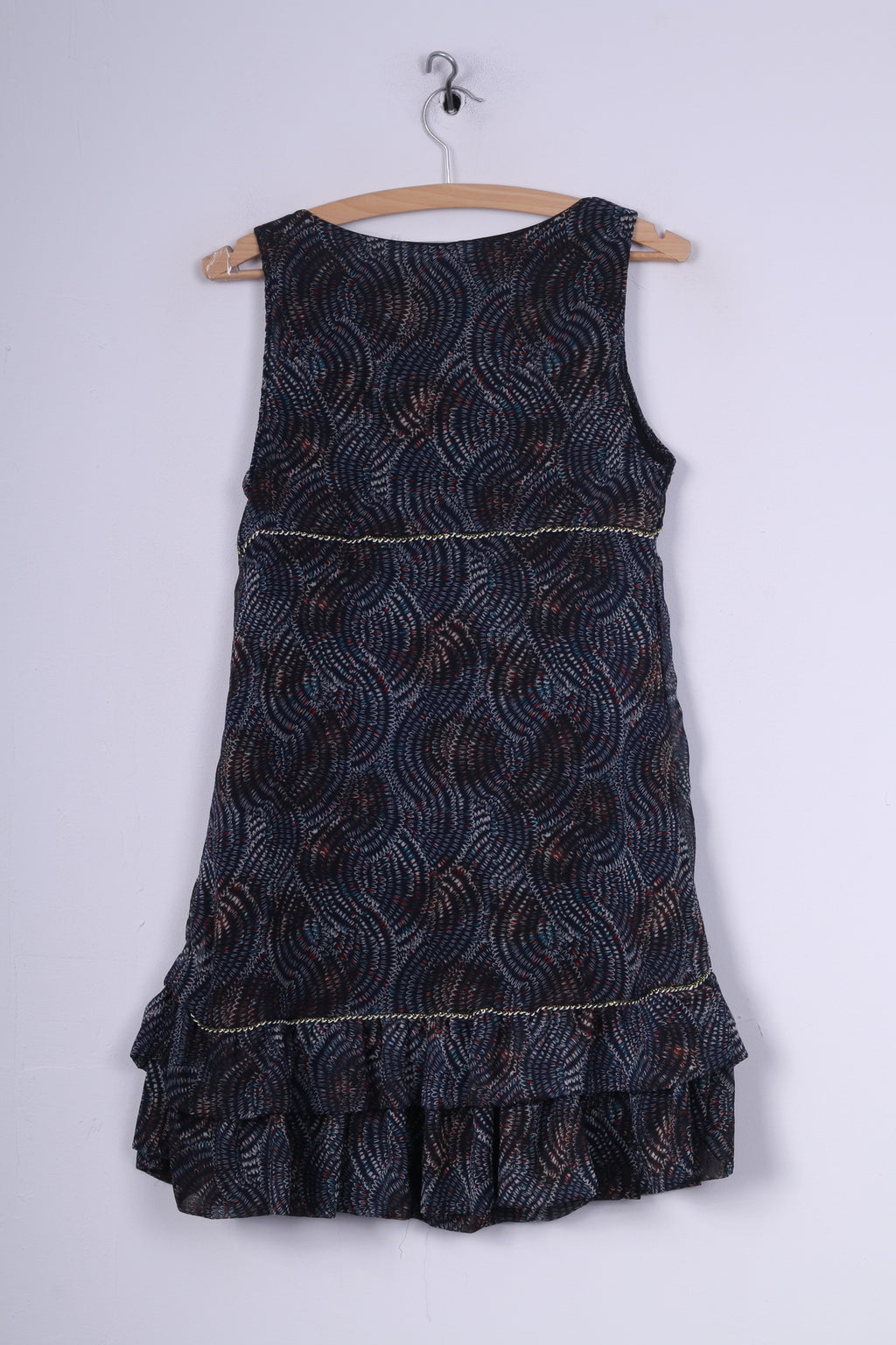 AZARA Femme S/M Mini Robe Sans Manches Volant Bleu Marine 