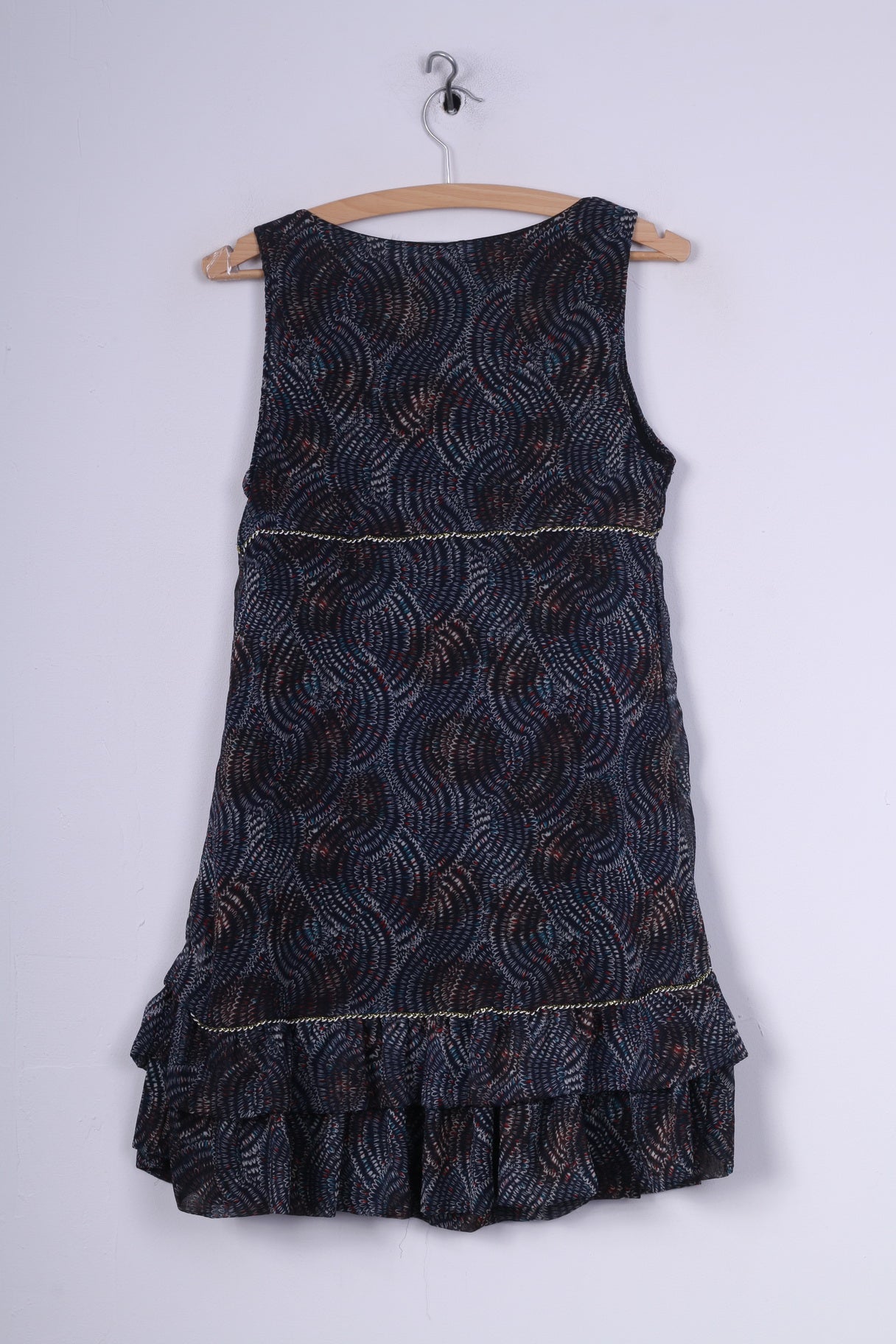 AZARA Femme S/M Mini Robe Sans Manches Volant Bleu Marine 