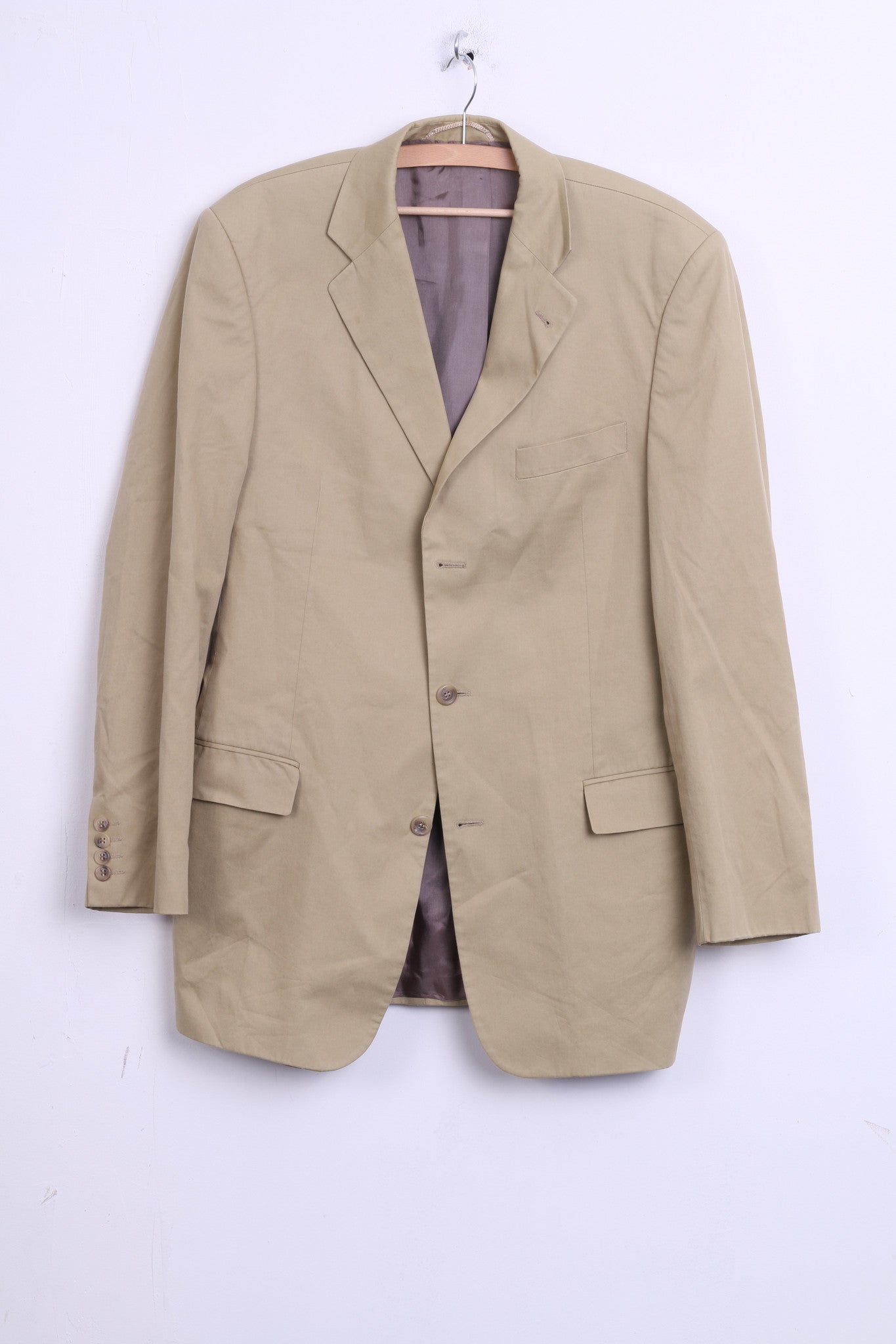 Bonomi Mens 98 L Blazer Jacket Top Suit Beige Single Breasted Cotton - RetrospectClothes