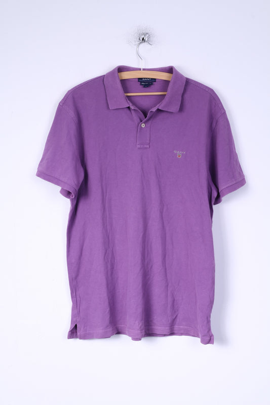 GANT Mens XL Polo Shirt Purple Regular Fit Cotton Detailed Buttons