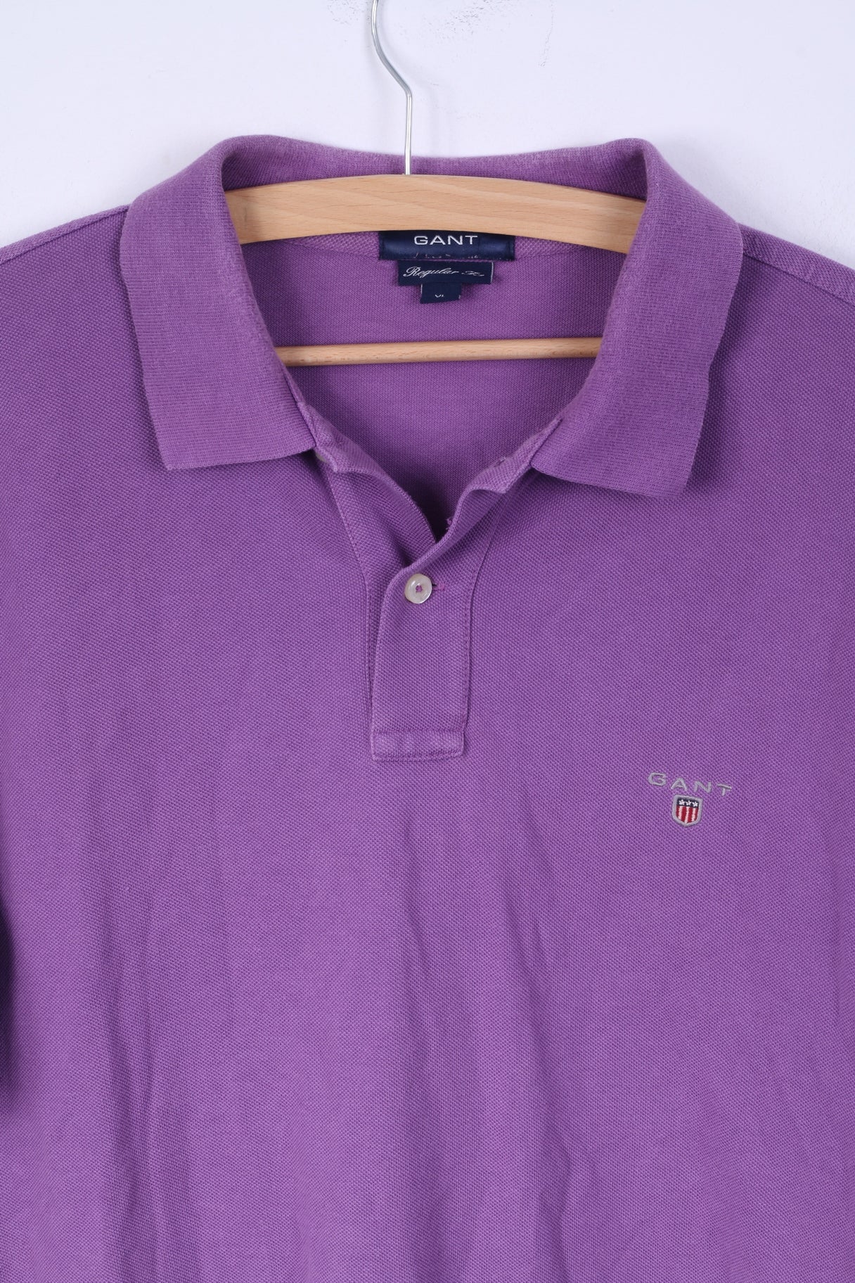 GANT Mens XL Polo Shirt Purple Regular Fit Cotton Detailed Buttons