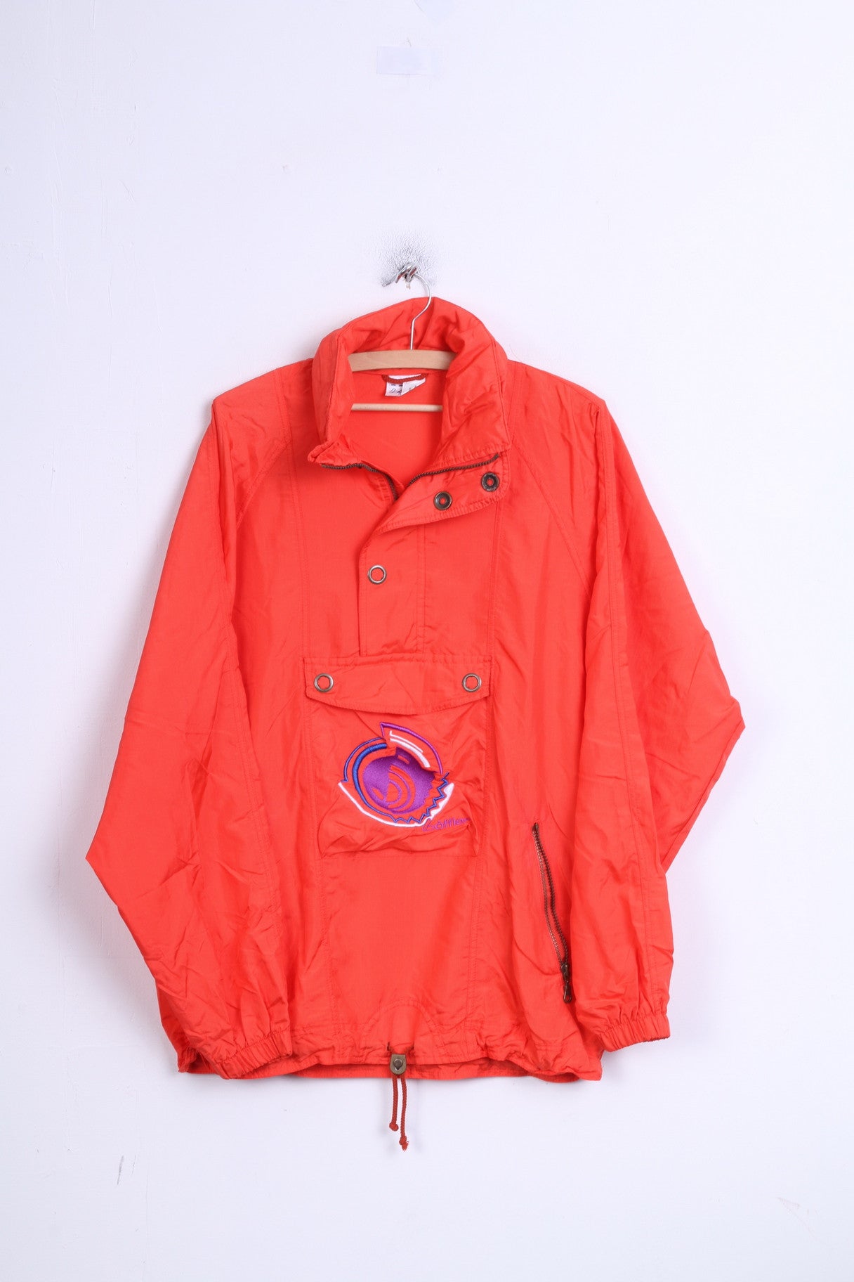 Loffler Mens 48 S Jacket Anorak Orange Nylon Waterproof Kangaroo Pocket Hood - RetrospectClothes