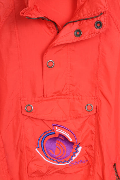 Loffler Mens 48 S Jacket Anorak Orange Nylon Waterproof Kangaroo Pocket Hood - RetrospectClothes