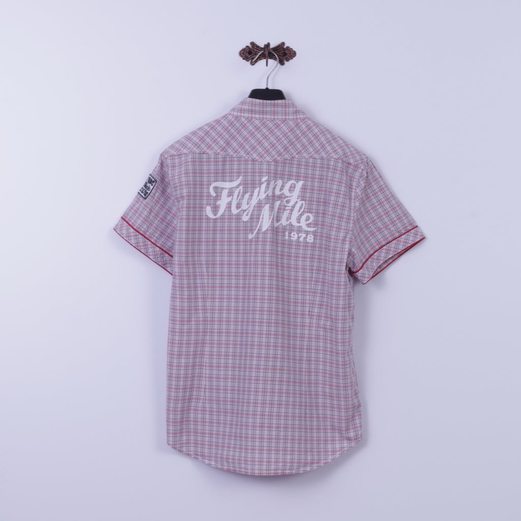 Mills Brothers Mens XL (M) Casual Shirt Red Check Cotton X18 Vintage Apparel Short Sleeve