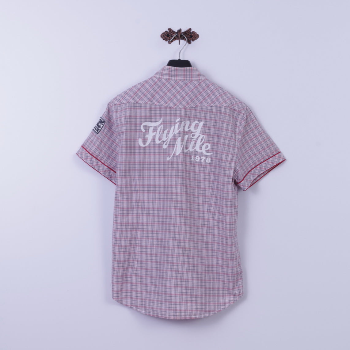 Mills Brothers Mens XL (M) Casual Shirt Red Check Cotton X18 Vintage Apparel Short Sleeve