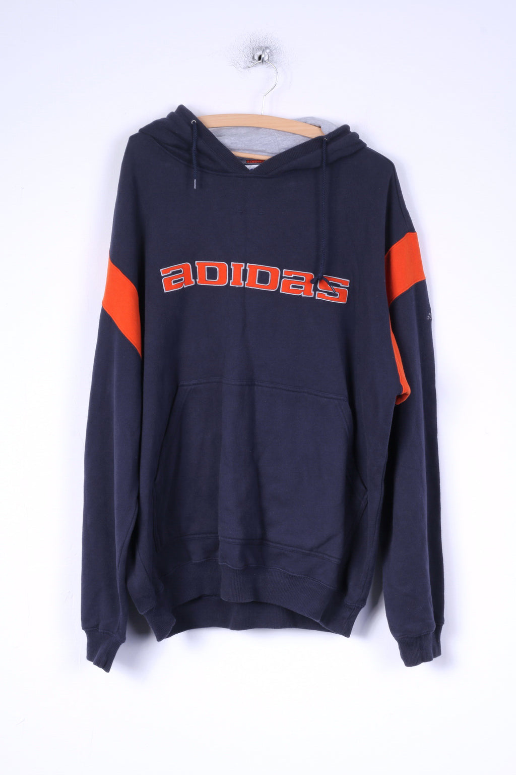 Adidas Mens L Sweatshirt Navy Cotton Hooded Kangaroo Pocket