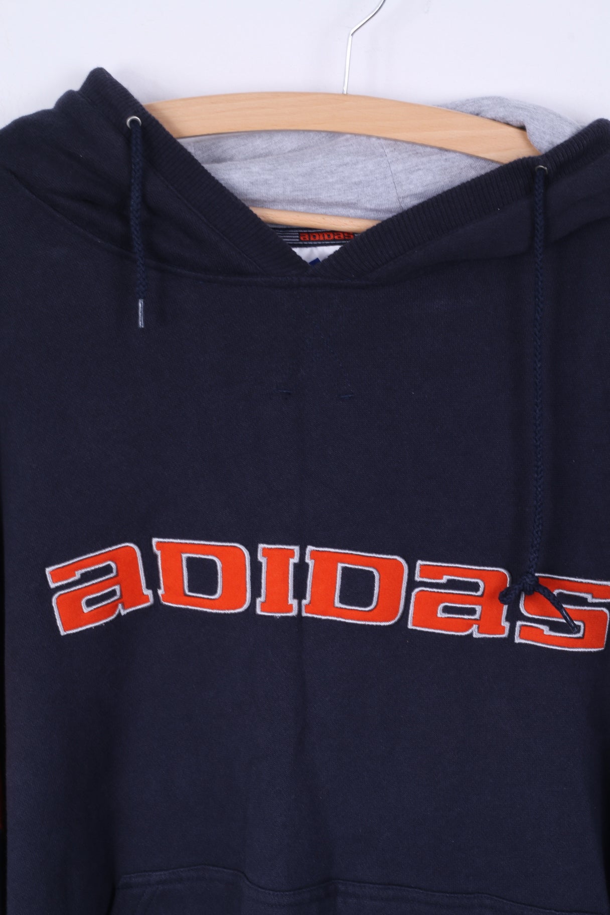 Adidas Mens L Sweatshirt Navy Cotton Hooded Kangaroo Pocket