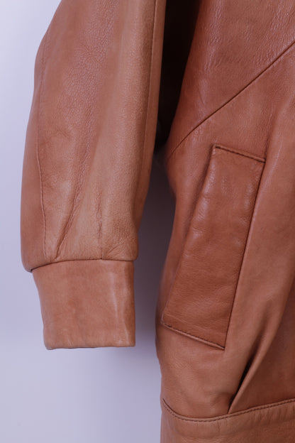 Albir Piel Womens M Bomber Jacket Brown Leather Vintage Made In Spain Snap Top
