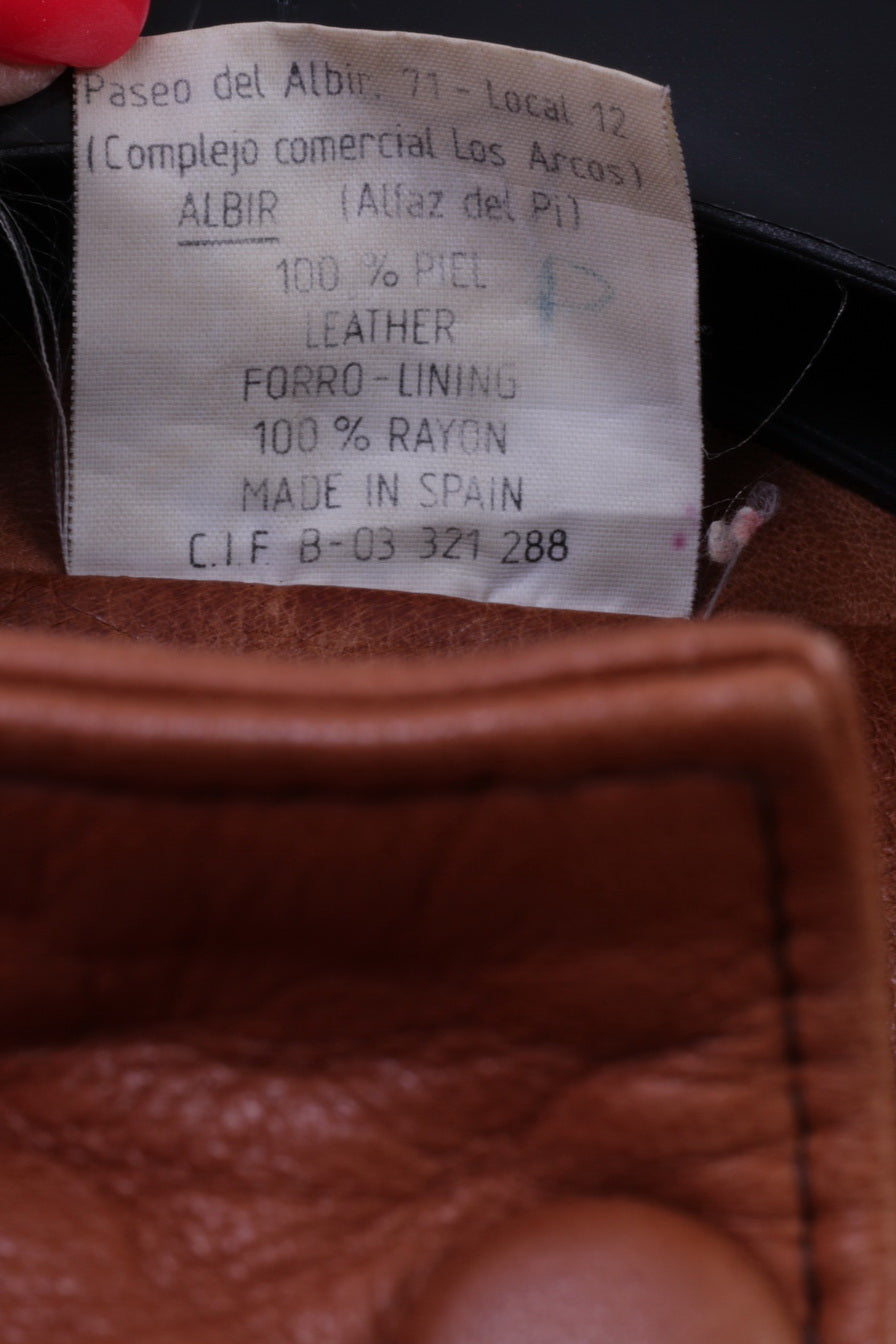 Giubbotto bomber M da donna Albir Piel in pelle marrone vintage realizzato in Spagna con chiusura a scatto