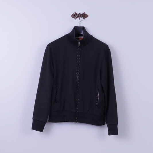 Hugo Boss Mens M Sweatshirt Black 100% Cotton Full Zipper Sewn Detailed Top