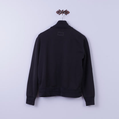 Hugo Boss Hommes M Sweatshirt Noir 100% Coton Fermeture Éclair Complète Cousu Haut Détaillé