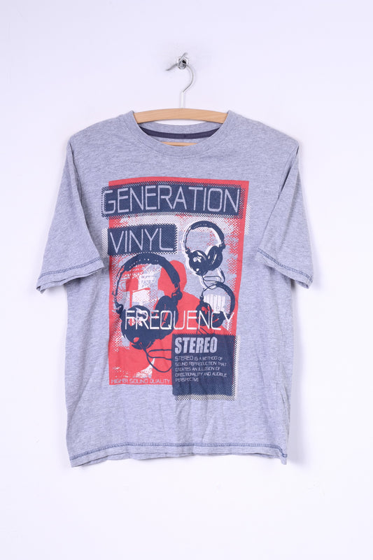 Dunnes Mens S 33/34 T-Shirt Graphic Grey Cotton Generation Vinyl Top