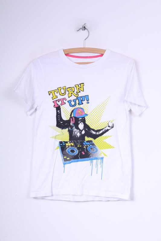 Dunnes Womens XS 31/32 T-shirt graphique blanc pour s'adapter à la poitrine Monkey Turn It Up ! 