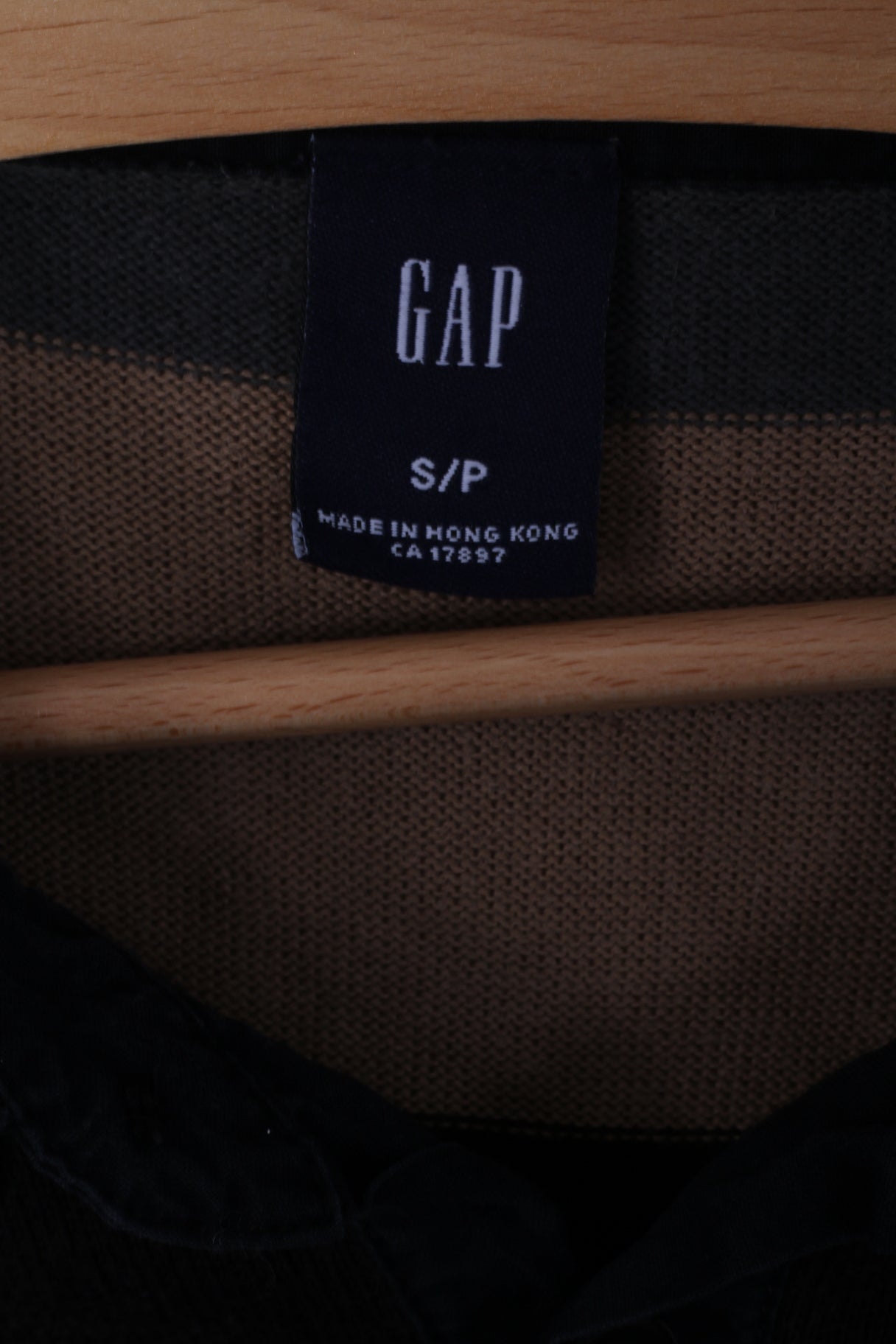 GAP Mens S Polo Shirt Long Sleeve Cotton Striped Dark