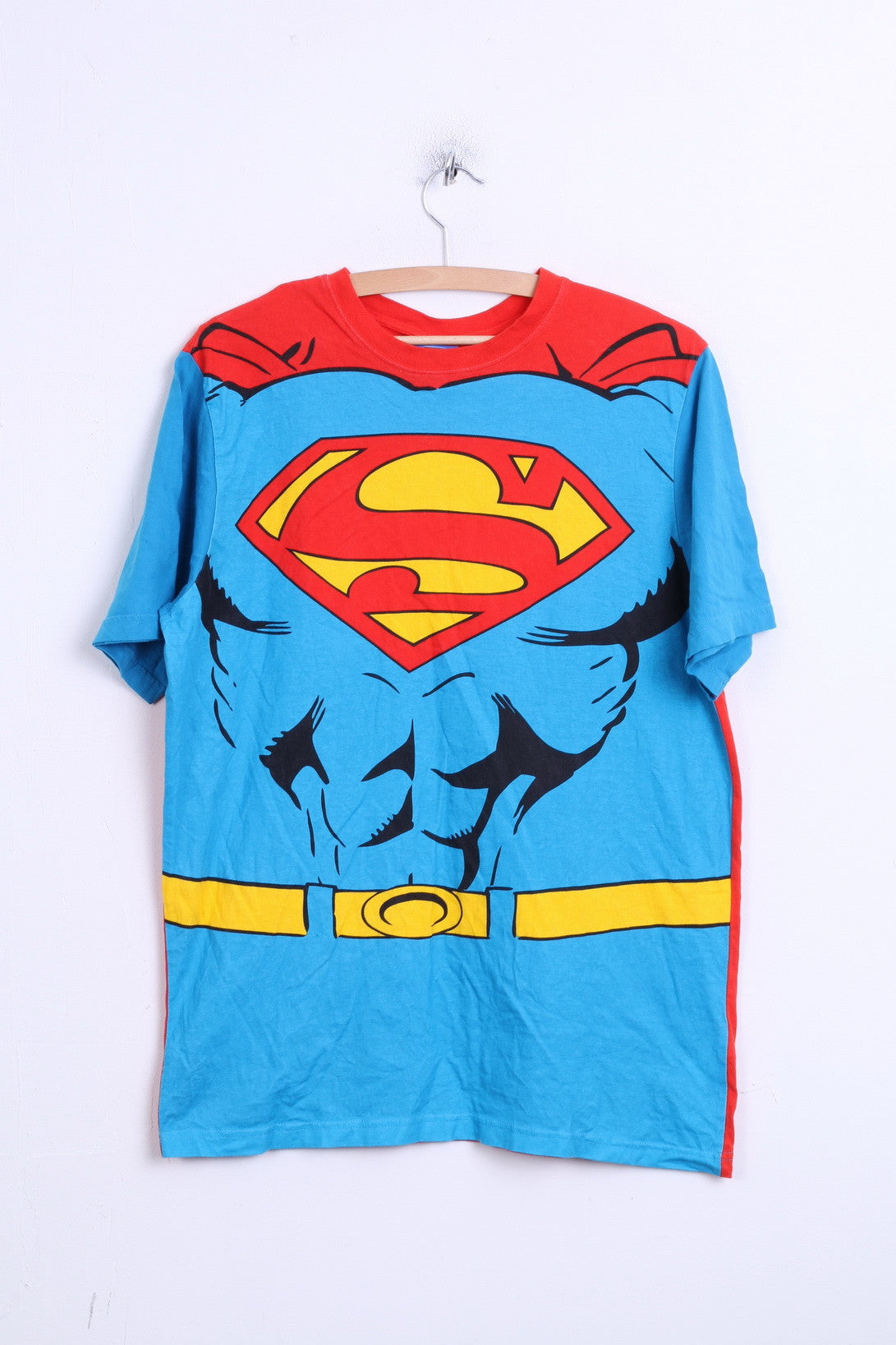 Superman Mens L T-Shirt Comic Superman Blue Top Crew Neck - RetrospectClothes