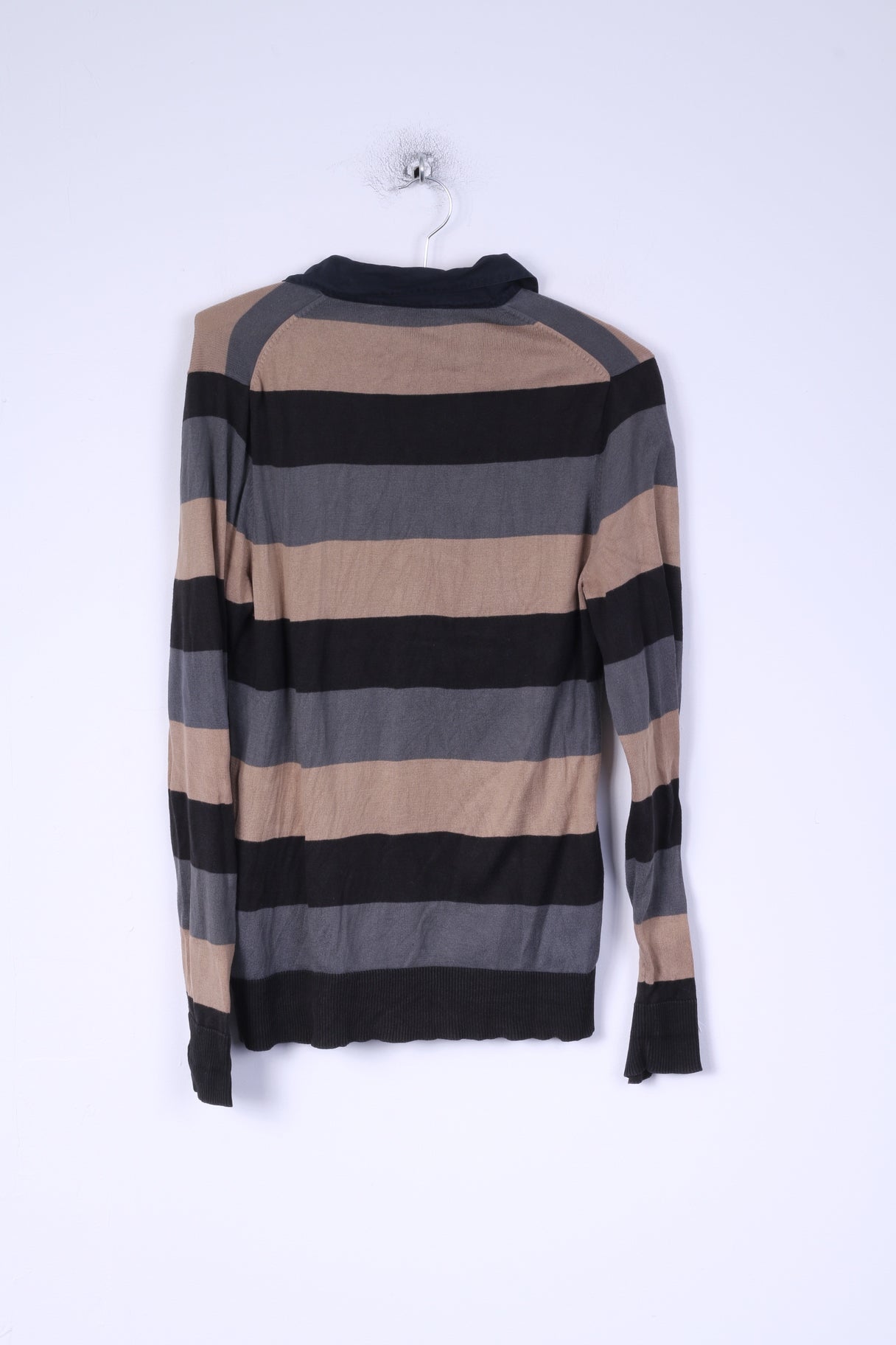 GAP Mens S Polo Shirt Long Sleeve Cotton Striped Dark