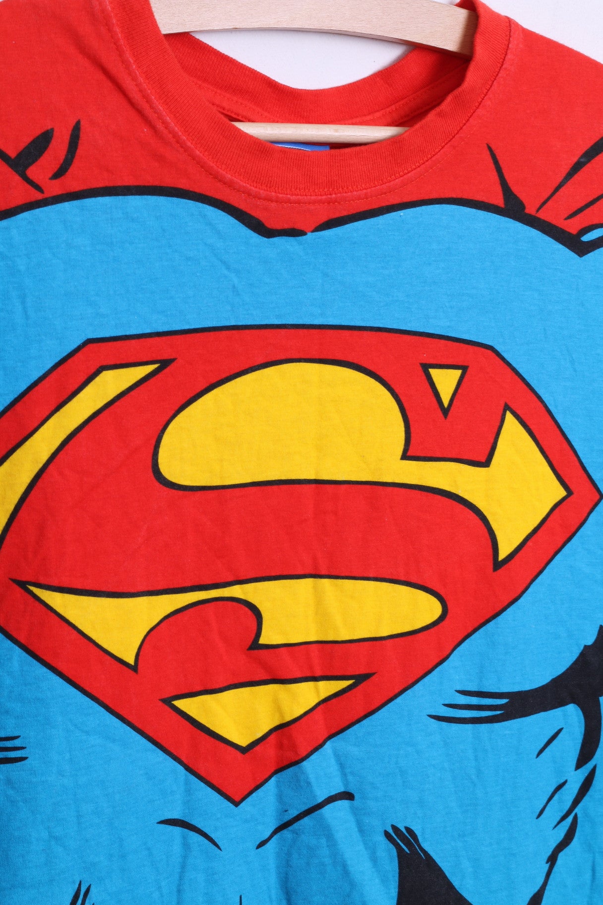Superman Mens L T-Shirt Comic Superman Blue Top Crew Neck - RetrospectClothes