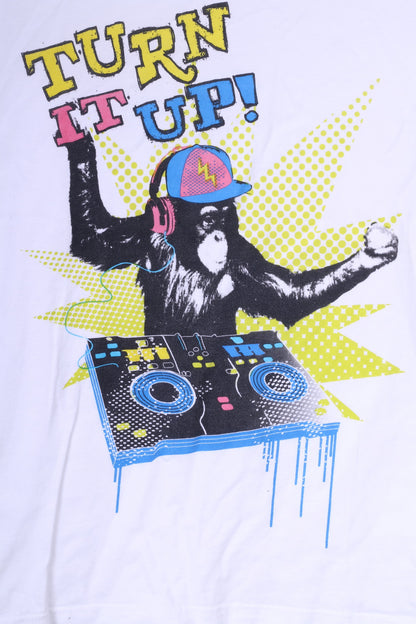 Dunnes Womens XS 31/32 T-Shirt Graphic White To Fit Chest Monkey Turn It Up!