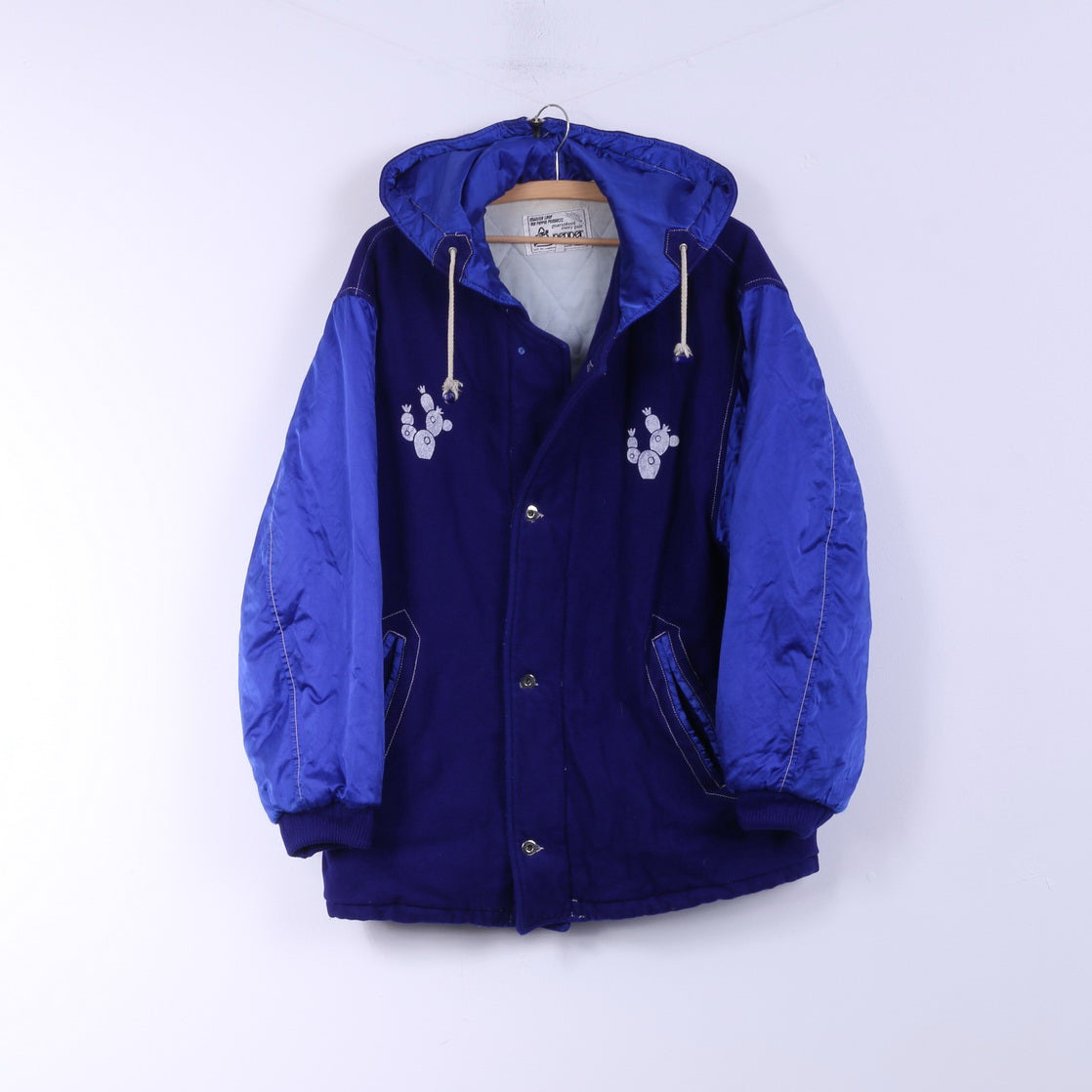 Giubbotto bomber da uomo Pepper M, top vintage da esterno imbottito in misto lana e nylon con cappuccio blu scuro