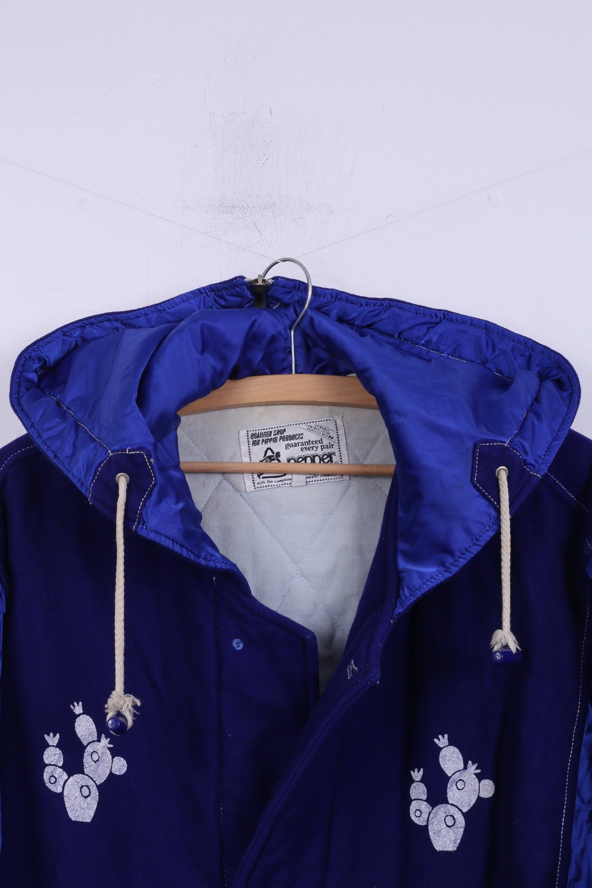 Giubbotto bomber da uomo Pepper M, top vintage da esterno imbottito in misto lana e nylon con cappuccio blu scuro